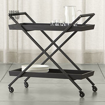 Vintage solid wood wrought iron dining car Household kitchen cart Mobile restaurant wine rack Tea cart cabinet plate shelf