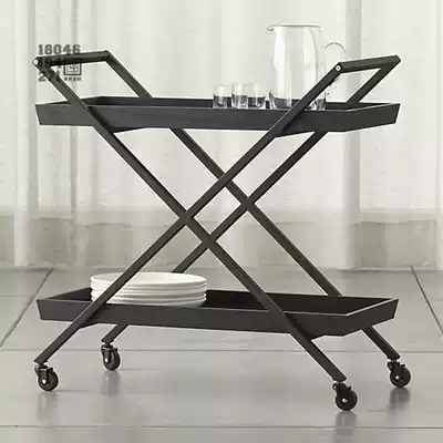 Retro solid wood wrought iron dining car Household kitchen trolley Mobile dining room wine rack Tea cart cabinet dinner plate rack