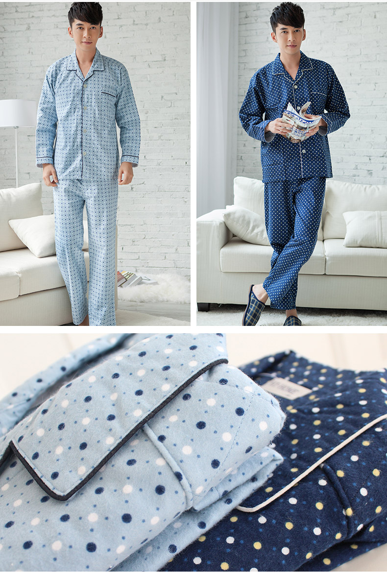 Bộ đồ ngủ mùa xuân và mùa thu nam cotton dài tay ấm áp cotton mềm mại quần áo ngủ nam