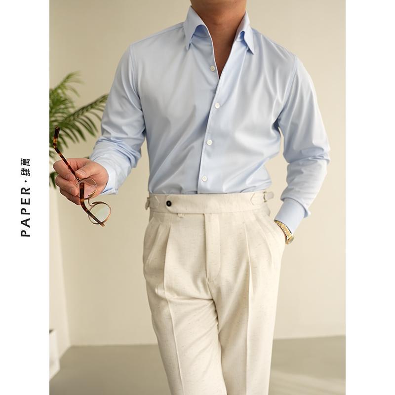Paper Siwan High-End No-Iron Italian-Style One-Collar Long-Sleeve Shirt Naples Shirt Business Casual Men's