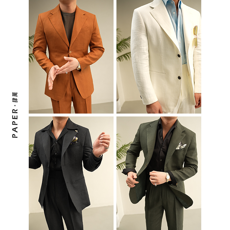 Paper 100% Linen Comfortable and Breathable Naples Half-Lined Suit Casual Suit for Men Summer