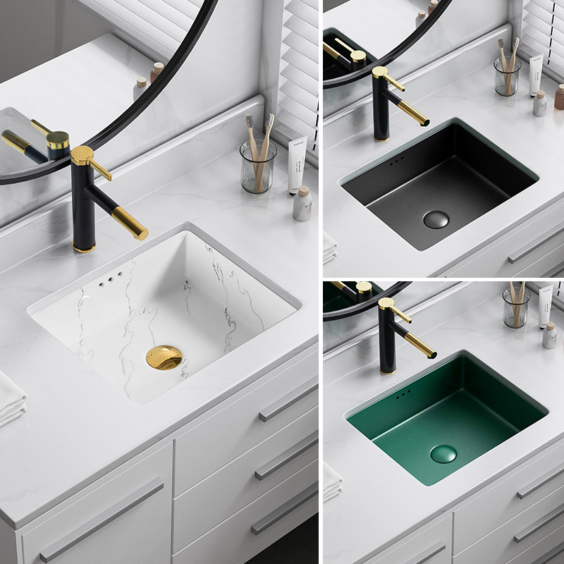 Under the counter basin black green stone wash basin rectangular ceramic right angle flat bottom embedded balcony basin