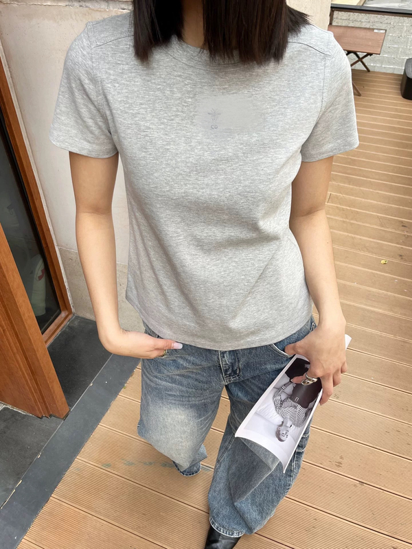 European Station 2026 Spring/Summer New Letter Bee Embroidery Back Patchwork Lace Flower Round Neck Short Sleeve T-Shirt