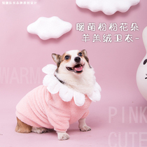 Pet plus velvet clothes fall winter dog lamb velvet sweater warm hooded flowers cute cute Keji short leg captain