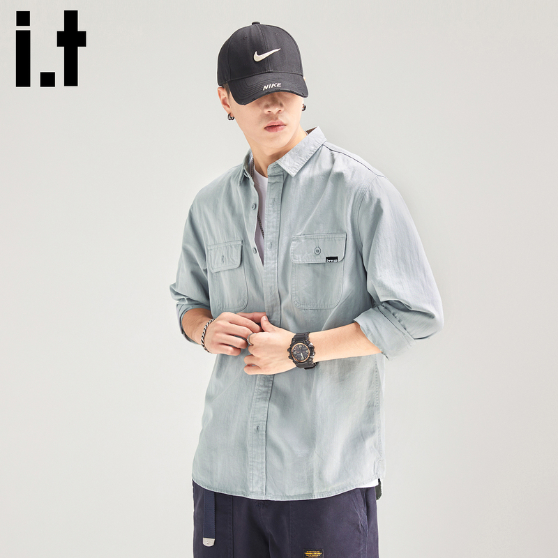 I.T Izzue Pure Cotton Work Shirt for Men, Loose Casual Men's Spring Versatile Shirt, Spring and Autumn Top
