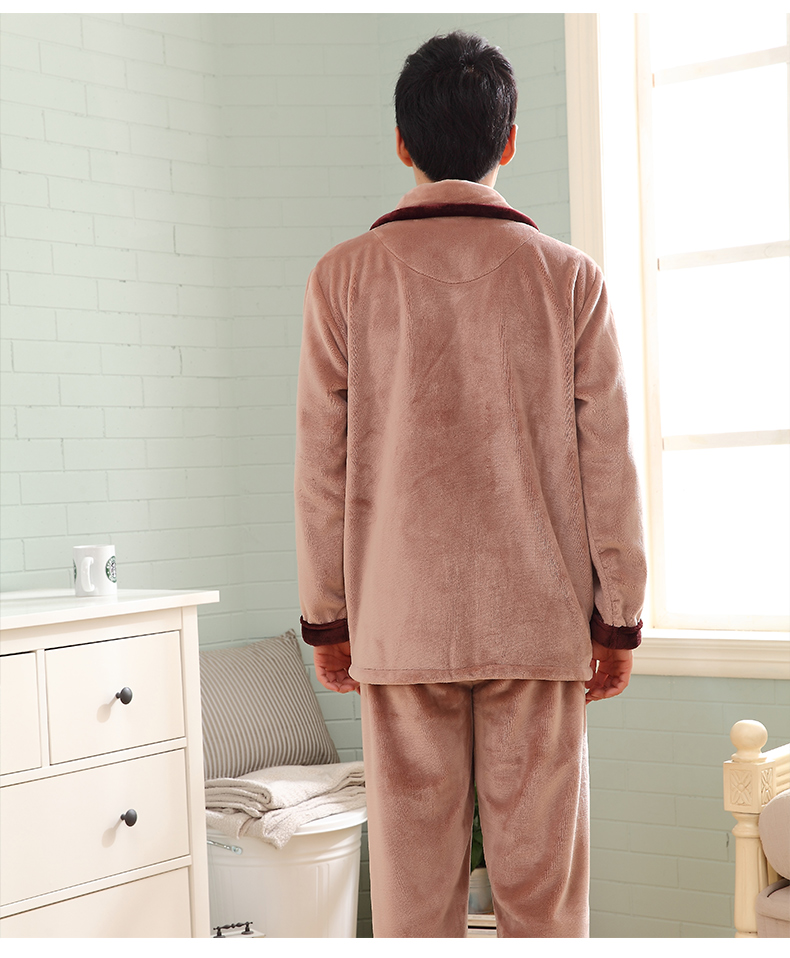 Bộ đồ ngủ nam mùa thu và mùa đông san hô lông cừu phù hợp với mùa đông dày flannel cộng với kích thước phân bón để tăng đàn ông mùa đông bộ mặc nhà