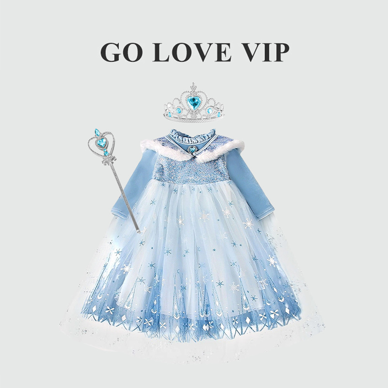 Girls' Elsa Princess Dress 2026 Autumn Elsa Birthday Dress Children's Dress Winter Long Dress Halloween
