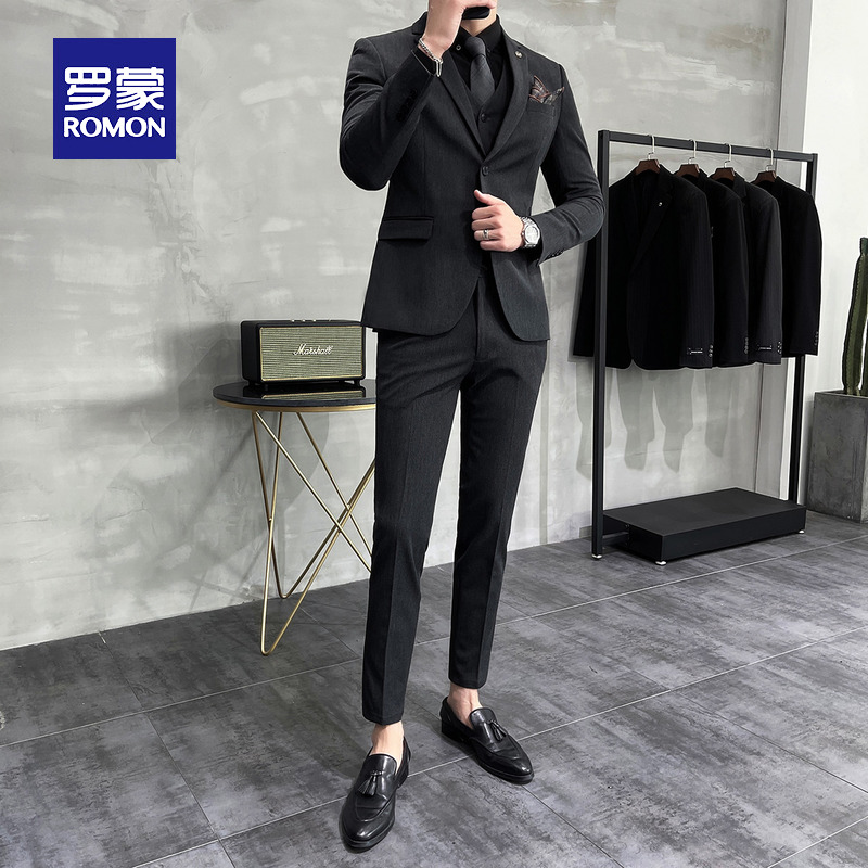 Romon suit suit men's spring and summer two button slim business casual suit groom wedding dress art test formal dress