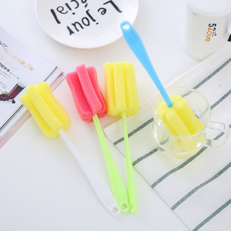 Home Kitchen Sponge Brushed Glass Cup Cleaning Brush Long Handle Brushed Long Bottle Tea Cup Brush Wash Cup Brush Rotary Milk Bottle Brush