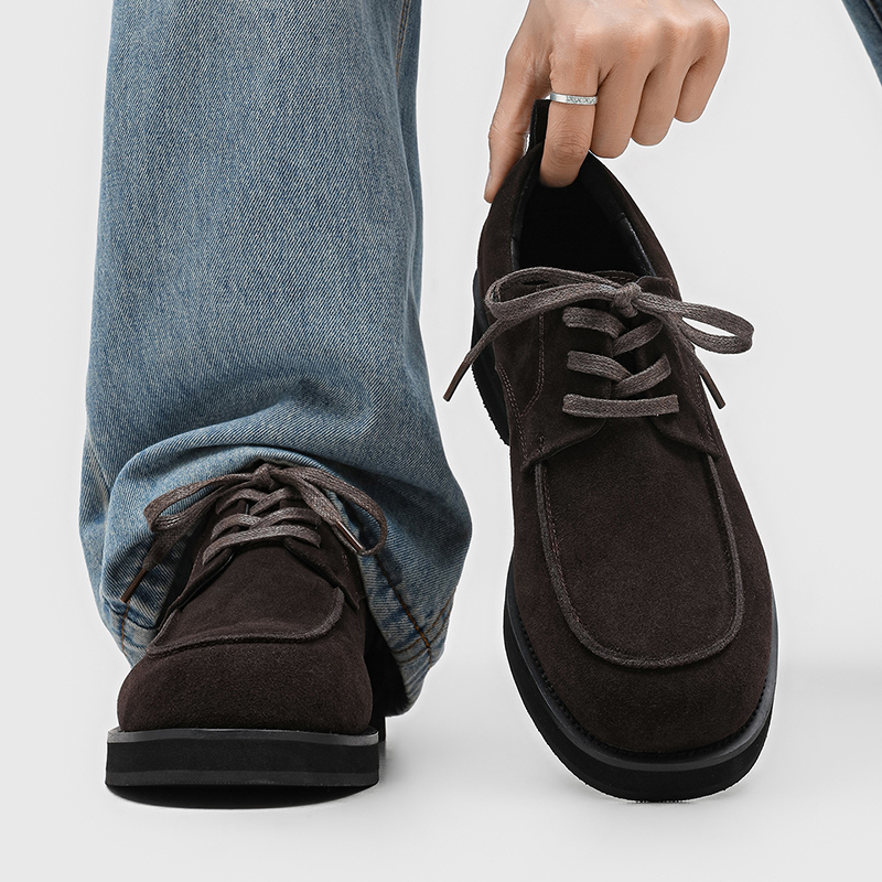 Retro Thick-Soled Height-Increasing Work Clothing Casual Leather Shoes Square-Toe Old Money Style Derby Shoes Men's Genuine Leather Business Formal Wear Brown Retro Thick-Soled Height-Increasing Work Clothing Casual Leather Shoes Square-Toe Old Money Style Derby Shoes Men's Genuine Leather Business Formal Wear Brown