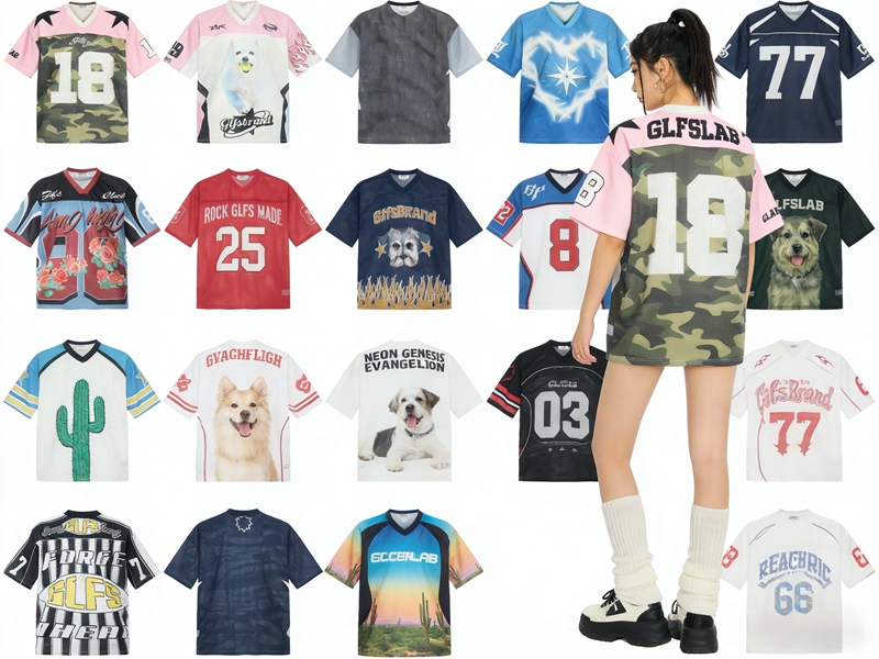 American-Style Asian Culture Mesh Fabric Short-Sleeve T-Shirt for Women, New Summer Vintage Baseball-Style Loose Round-Neck Top Trendy