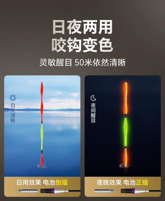 Phao phát sáng đuôi cứng dạng xoắn ốc Xiaofengxian cá chép bạc điện tử đổi màu và cá chép đầu to phao đúc đường dài dày hơn bắt mắt phao câu lục đầu cần phao câu cá rô đồng
