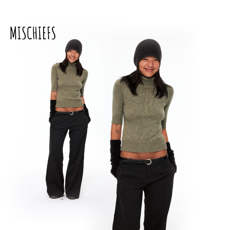 Mischiefs Mid-Sleeve Turtleneck Sweater, Casual, Versatile, Simple, Autumn and Winter, Trendy, Wool Blend Knit