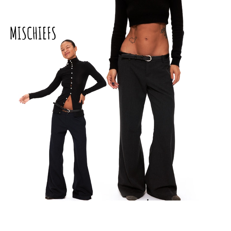 Mischiefs Wool Blend Low-Rise Flared Pants Spring Spicy Girl Retro Wide-Leg Slim Fit