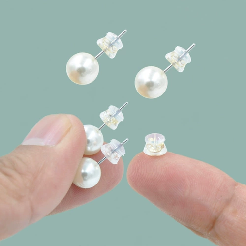 Силиконовые прозрачные металлические пластиковые серебряные серьги, золото 750 пробы