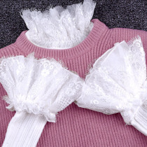 High collar lace base shirt trumpet sleeve knitted pullover blouse thick thin white black boutique autumn and winter have enlarged