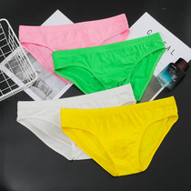 Green mens underwear Male Triangle pants pure cotton Fashion Youth Breathability Sensation Low Waist Pure Color Casings Purple Pink Yellow