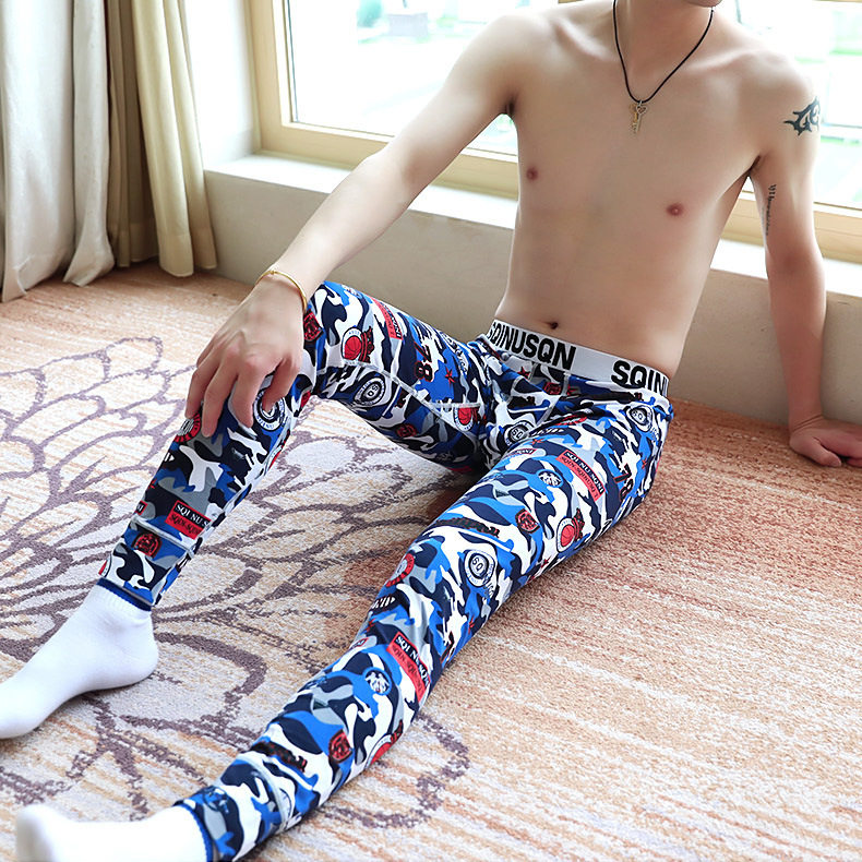 Color men's sanitary pants men personally printed sexy close to the thin spring and autumn winter warm pants tide