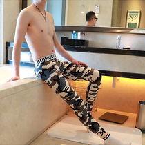 Korean version for mens autumn pants Chaumen personality printed color sensation close-fitting tight slim fit for spring autumn and winter warm and underpants