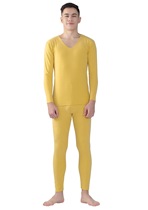 Yellow Male Autumn Winter Autumn Clothes Autumn Pants Plus Fattening Up Code Fever Densuede Medium Thick Warm Underwear Suit Pure Color Wine Red