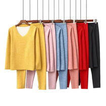 Warm Lingerie Suit Lady Autumn winter big code AB noodles in thick tight fit stretch plus suede unscarred autumn coat pants female yellow