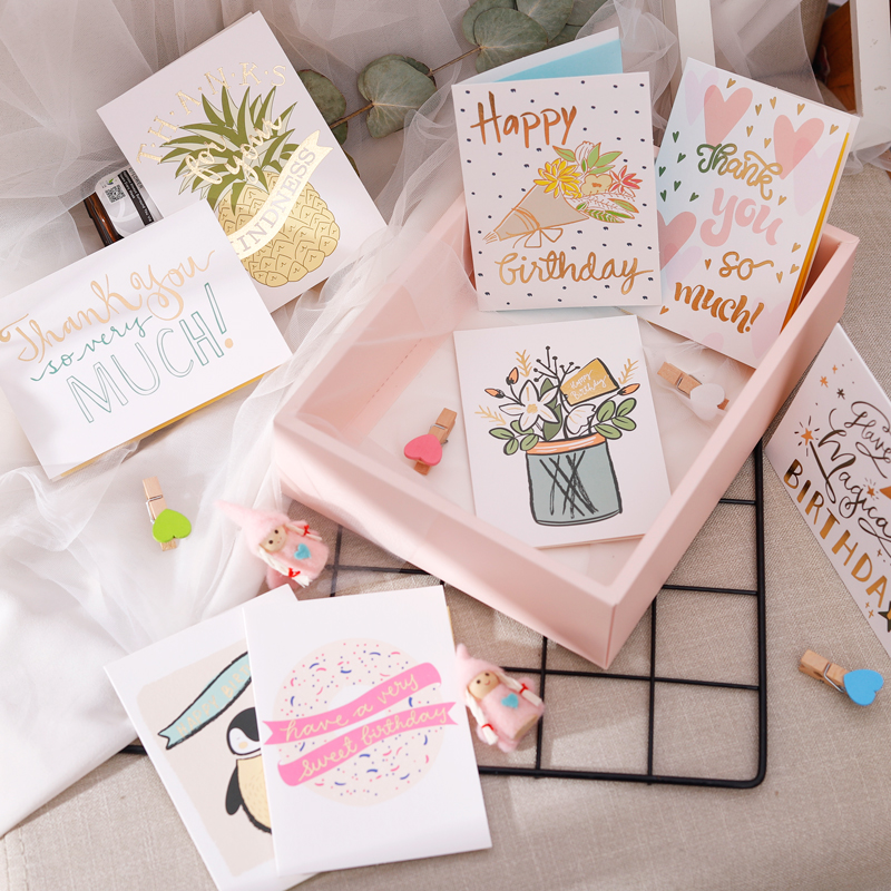 Korea Creative Birthday Student Upscale Blessings Message Thanks Mini Small Card Paper Bronzed with Envelopes Greeting Cards