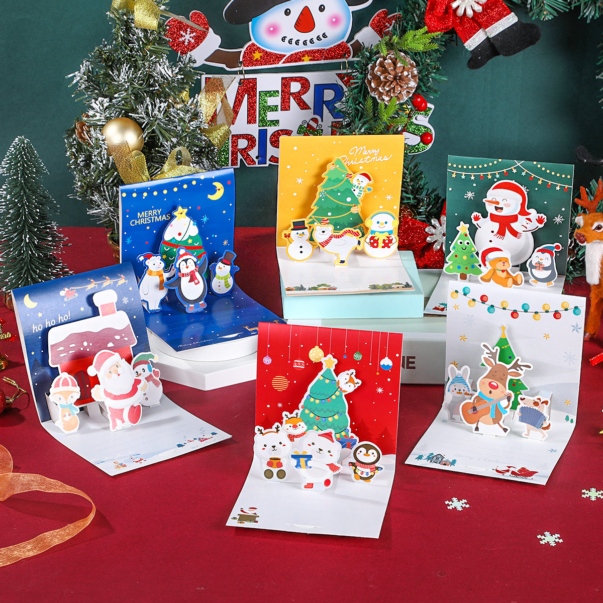 2021 new 3D Cubism Christmas greeting card trending creative cartoon children with envelope presents Christmas small cards