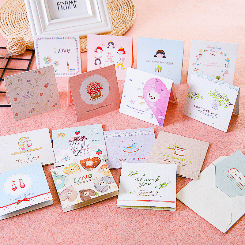 Folding greeting card with envelope Korean creative message card small card holiday birthday greeting card thank you card