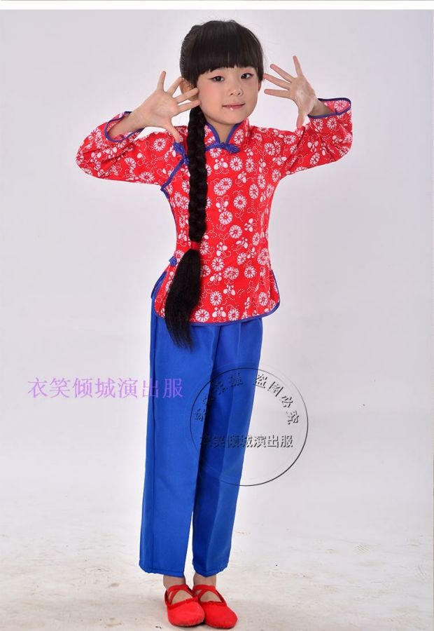 Làng mới dì trẻ em nhỏ mận sắt biểu diễn sân khấu biểu diễn Bắc Kinh Opera biểu diễn đèn đỏ Li Tiemei biểu diễn quần áo - Trang phục quần khiêu vũ cho bé
