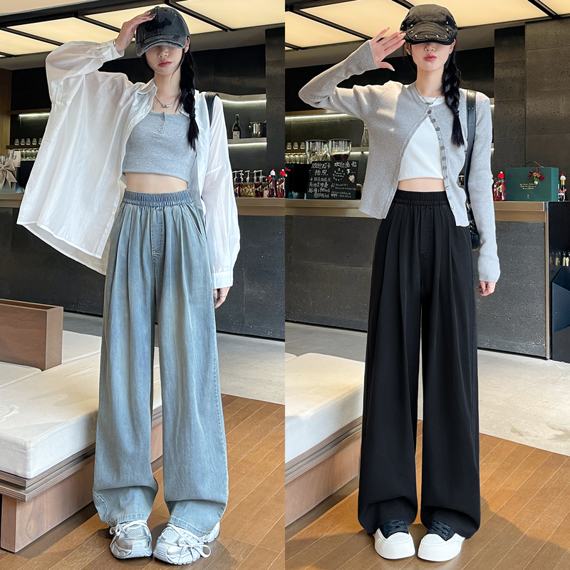 Straight-Leg Jeans for Women, 2026 New Autumn Style, Petite Loose Fit, Plus Size, Elastic Waist, Drapey Wide-Leg Pants