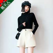 White woolen shorts women 2021 New wear autumn and winter high waist bottoming winter with boots small boots pants