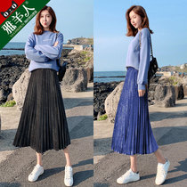 Golden velvet skirt womens autumn and winter 2021 New High waist slim medium long drape feeling pleated long skirt