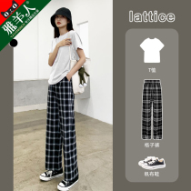 Black and white plaid pants children loose straight cylinder Slim Summer Thin Subs Casual High Waist Pituitary Pants With Wide Legs Long Pants