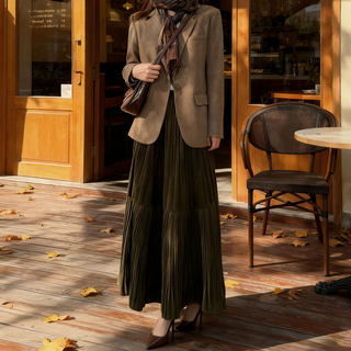 Velvet Chiffon Skirt for Women, Autumn and Winter, Plus Size, A-Line Pleated Skirt, Pear-Shaped Body, Berkeley Long Skirt