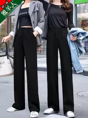 Wide leg pants women's pants spring and autumn high waist drape loose straight tube elastic waist suit autumn and winter plus velvet black suit pants