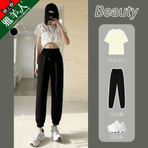 Sports pants women pants loose bunches pants Slim Black Straight Cylinder Spring Autumn Thin style Casual American Radish closeted pants