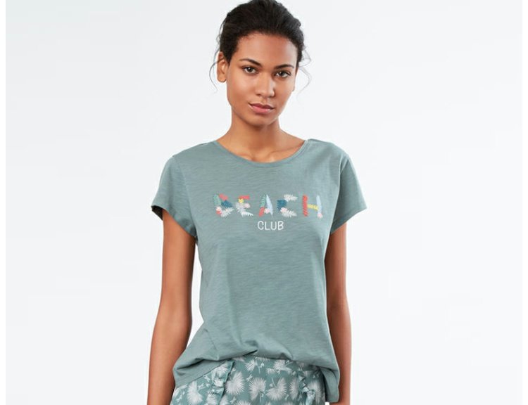 [ba] Đồ lót Ege Etam cotton thêu thêu đồ ngủ ngắn tay top 8E077613831 đồ bộ mặc nhà bằng vải thun