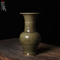 Dragon Quanqing porcelain Liao Li Cong pure handmade wood burning peony bottle Fengtailed bottle vase home swinging piece flower arrangement collection