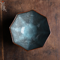 Dragon Quanqing Porcelain Lanzong Folk Pure Handmade Ice Cracking Eight Square Cup Ceramic Tea Drinking Cup Black Fetal tea Puer Tea Cup