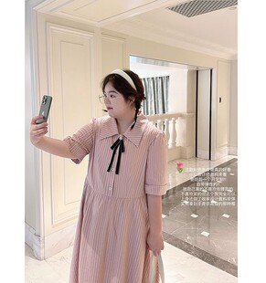 Lao Zhanghe Xiaochuang PONGKIKI large size pink striped dress summer fat mm high-end slimming skirt