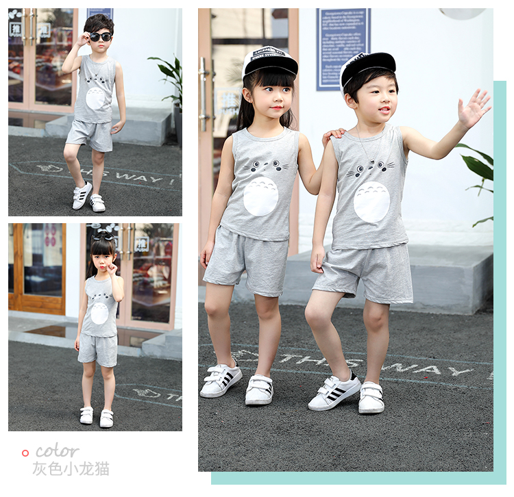 Trẻ em mùa hè vest quần short đặt 2-5 chàng trai cotton trẻ em quần áo cô gái quần áo 9 tuổi nữ bé mỏng mùa hè ăn mặc