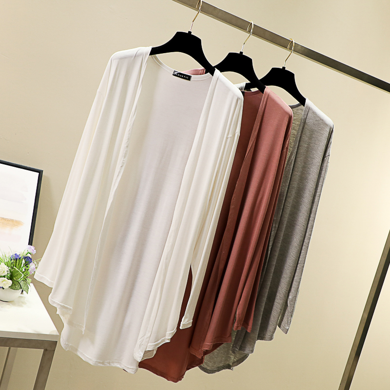 Thin modal cardigan women's spring long-sleeved sunscreen mid-length version with large size all-match air-conditioning shirt shawl jacket