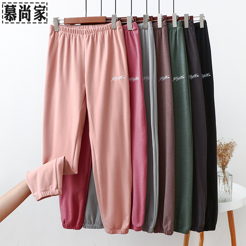 Autumn and winter warm pajama pants women's trousers casual Derong plus thick home pants can be worn outside the sports middle-aged foot home pants
