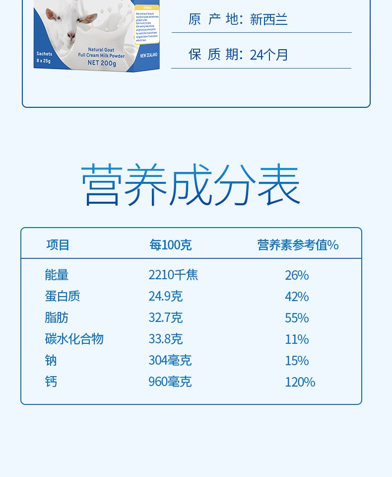 新西兰纯羊奶粉成人无糖精高钙盒装