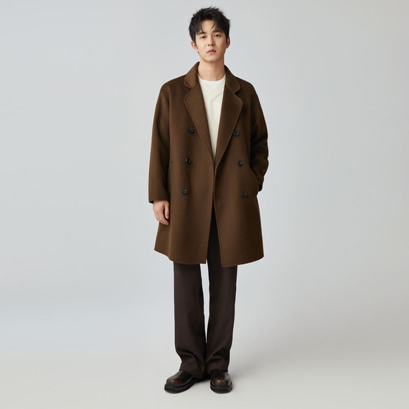 Autumn and Winter Double-Sided Cashmere Outwear Men's Mid-Length Korean Style Loose and High-End 100% Woolen Woolen Thickeneded Outwear Autumn and Winter Double-Sided Cashmere Outwear Men's Mid-Length Korean Style Loose and High-End 100% Woolen Woolen Thickeneded Outwear