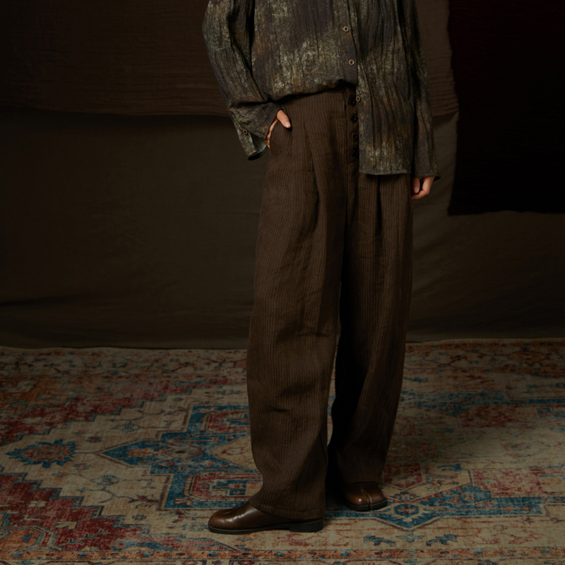 White-Collar Artist [under the Robe of a Monk] Nomadic Craftsman Unisex Retro Striped Linen Casual Pants