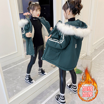Girls winter Parker suit 2021 new mid-term child foreign-style cotton-padded velvet thickened warm coat