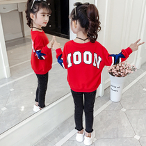 Girls  t-shirts spring and Autumn large childrens letter sweater 2021 new Korean version of Western style childrens and girls bottoming shirt tide