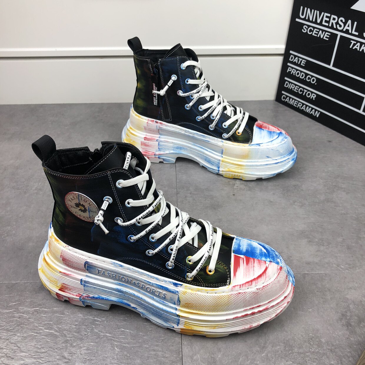 Spring new high cylinder thick bottom heightening casual shoes Han version 100 lap personality graffiti sneakers fashion trend men's shoes