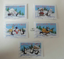 France-letter ticket 2005 greeting stamp cartoon penguin deer and little snowman 5 full